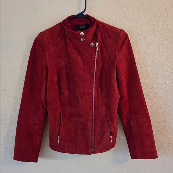 Alfani Red Genuine Suede Leather Moto Jacket - Picture 3 of 5